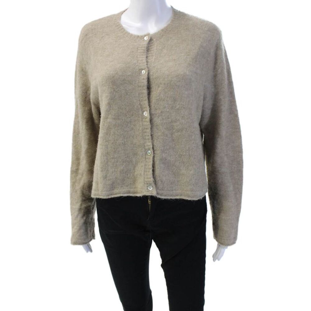 Zara Womens Cardigan Beige Button Round Neck Long Sleeve Size M